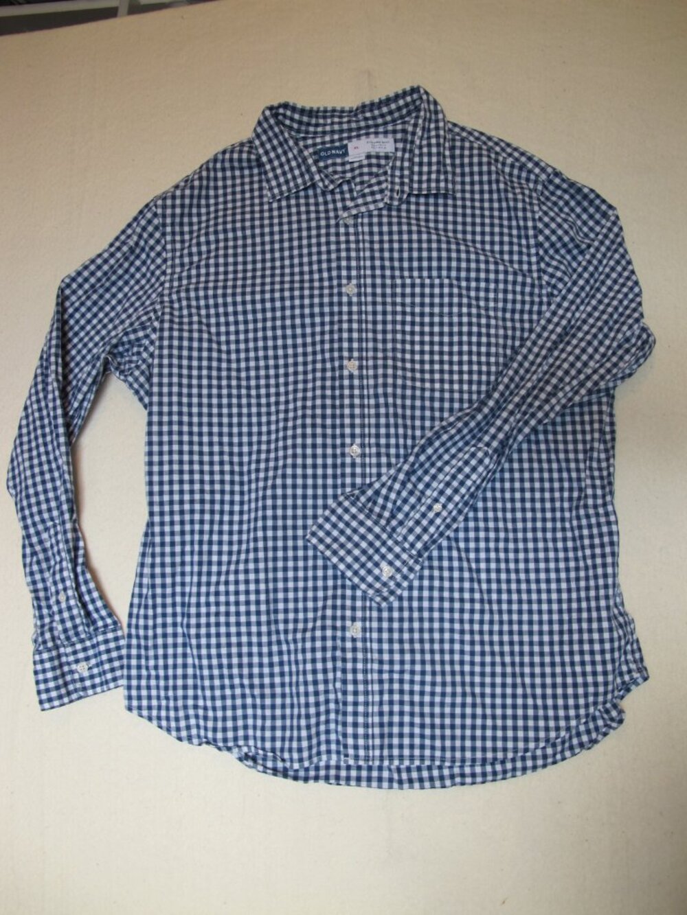 Men's Blue and White Check Button Up Shirt - Size XL - Old Navy (40)